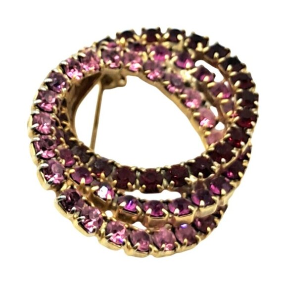Vintage Rhinestone Jewelry Set Pink Red Gold Tone Brooch & Clip-On Earrings Infi - Picture 9 of 12